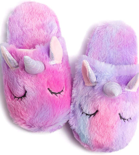 Rainbow Unicorn Slippers/Cute Fluffy Girls Slippers/Cozy Plush Indoor Outdoor Women Slippers/Best Unicorn Gifts