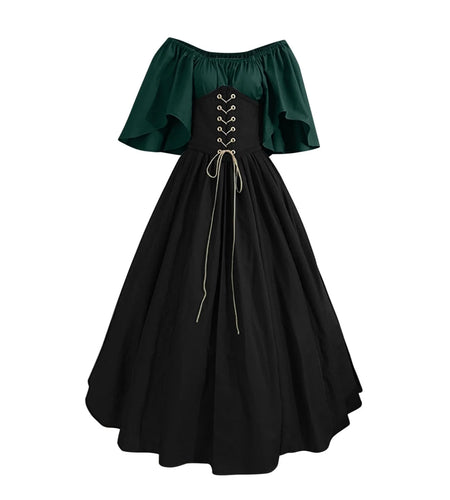 Womens Renaissance Faire Dresses Medieval Irish Traditional plus Size Dresses Ruffle over Dress Corset Retro Cosplay Gown