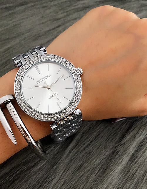 Load image into Gallery viewer, CONTENA Fashion Luxury Silver Watch Women Watches Rhinestone Women'S Watches Ladies Watch Stainless Steel Clock Reloj Mujer

