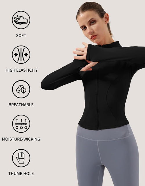 Load image into Gallery viewer, Women'S Lightweight Stretchy Workout Full Zip Running Track Jacket with Thumb Holes

