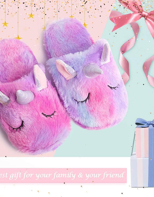Load image into Gallery viewer, Rainbow Unicorn Slippers/Cute Fluffy Girls Slippers/Cozy Plush Indoor Outdoor Women Slippers/Best Unicorn Gifts
