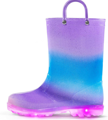 Kids Rain Boots, Waterproof Light up Boots with Easy-On Handles