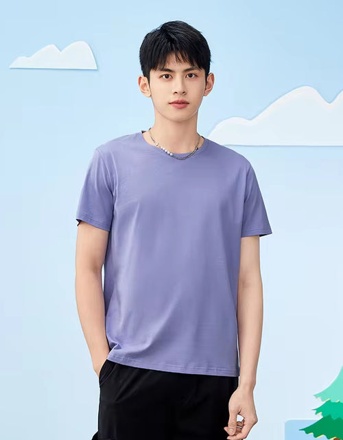 Load image into Gallery viewer, Summer Cotton T Shirts Men 2025 Simple O Neck Stretch Solid New Tops Clothing Casual Tshirt Man Streetwear Cool Tee Shirts
