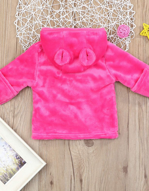 Load image into Gallery viewer, Infant Baby Boys Girls Fleece Ears Hat with Lined Hooded Zipper up Jacket Coat Tops Outwear Overcoat Warm Fall Winte
