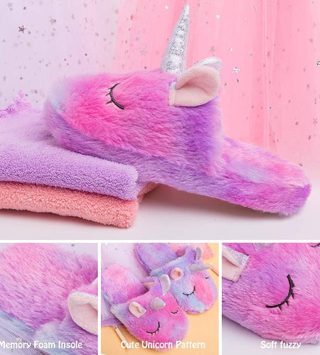Rainbow Unicorn Slippers/Cute Fluffy Girls Slippers/Cozy Plush Indoor Outdoor Women Slippers/Best Unicorn Gifts