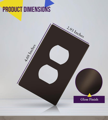 Screwless Duplex Wall Plate, Child Safe Receptacle Outlet Cover, Standard Size, 1-Gang 4.68" X 2.93", Unbreakable Polycarbonate Thermoplastic, UL Listed, SI8821-BR, Glossy, Brown