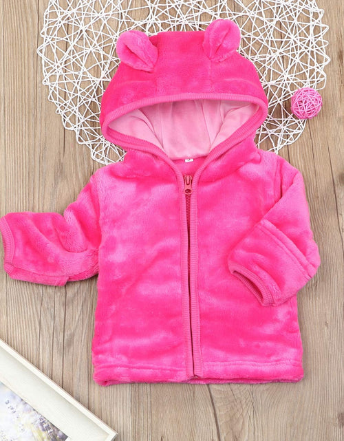 Load image into Gallery viewer, Infant Baby Boys Girls Fleece Ears Hat with Lined Hooded Zipper up Jacket Coat Tops Outwear Overcoat Warm Fall Winte
