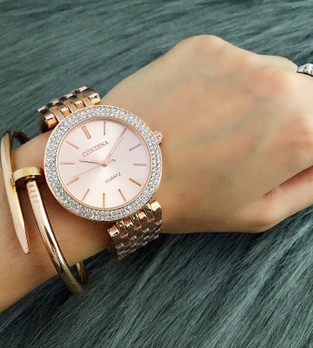 CONTENA Fashion Luxury Silver Watch Women Watches Rhinestone Women'S Watches Ladies Watch Stainless Steel Clock Reloj Mujer