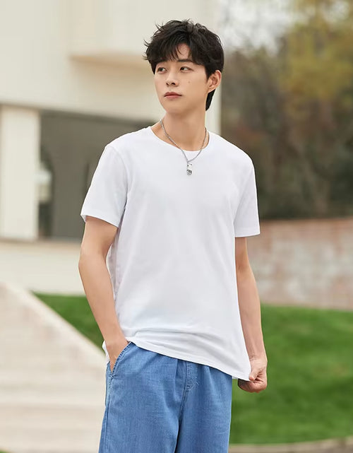 Load image into Gallery viewer, Summer Cotton T Shirts Men 2025 Simple O Neck Stretch Solid New Tops Clothing Casual Tshirt Man Streetwear Cool Tee Shirts
