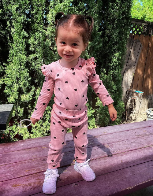 Load image into Gallery viewer, Baby Girl'S 3Pc Rib Frill Long Sleeve Romper and Pant Set
