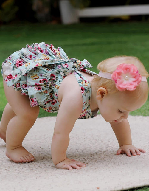 Load image into Gallery viewer, Baby Girl'S Floral Print Ruffles Romper Summer Clothes with Headband
