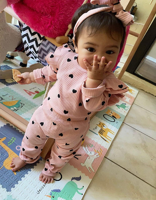 Load image into Gallery viewer, Baby Girl'S 3Pc Rib Frill Long Sleeve Romper and Pant Set
