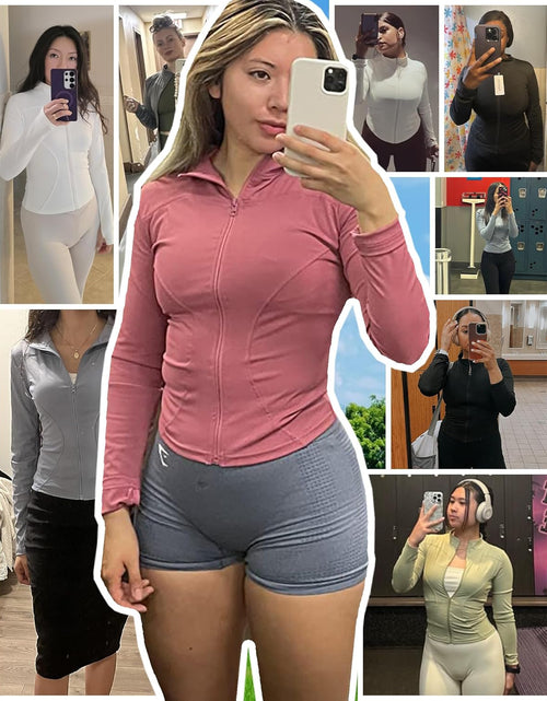 Load image into Gallery viewer, Women'S Lightweight Stretchy Workout Full Zip Running Track Jacket with Thumb Holes
