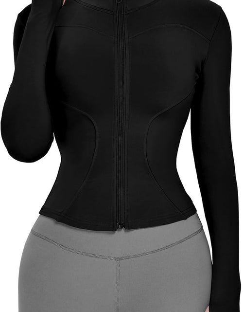 Load image into Gallery viewer, Women'S Lightweight Stretchy Workout Full Zip Running Track Jacket with Thumb Holes
