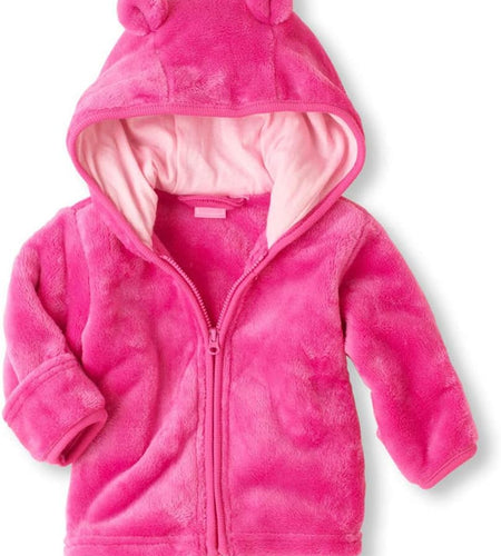 Infant Baby Boys Girls Fleece Ears Hat with Lined Hooded Zipper up Jacket Coat Tops Outwear Overcoat Warm Fall Winte