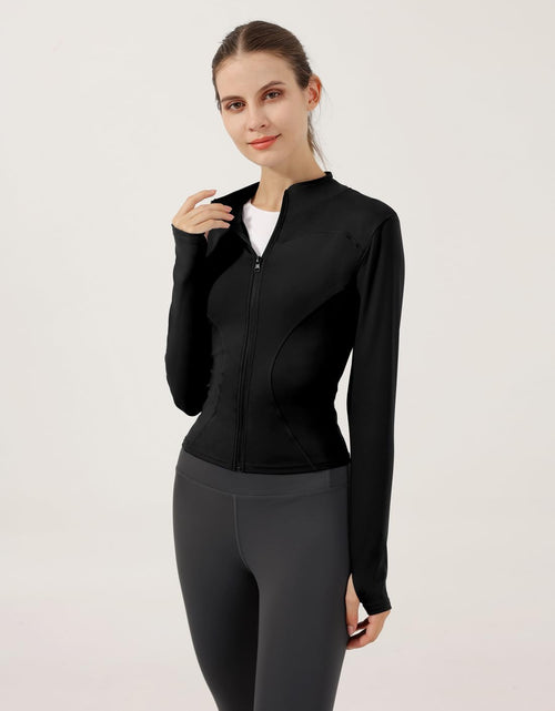 Load image into Gallery viewer, Women'S Lightweight Stretchy Workout Full Zip Running Track Jacket with Thumb Holes
