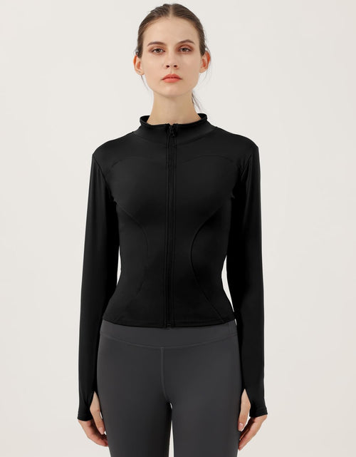 Load image into Gallery viewer, Women'S Lightweight Stretchy Workout Full Zip Running Track Jacket with Thumb Holes
