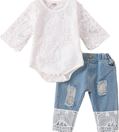 Baby Girl Clothes Outfits Toddler Infant Baby Romper Top+Jeans Clothing Set